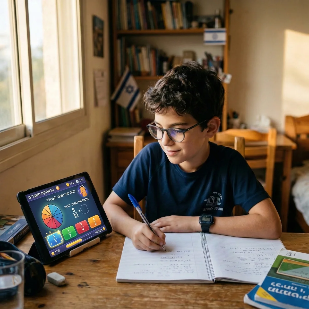 ילד לומד מתמטיקה לבחינת נוער מוכשר