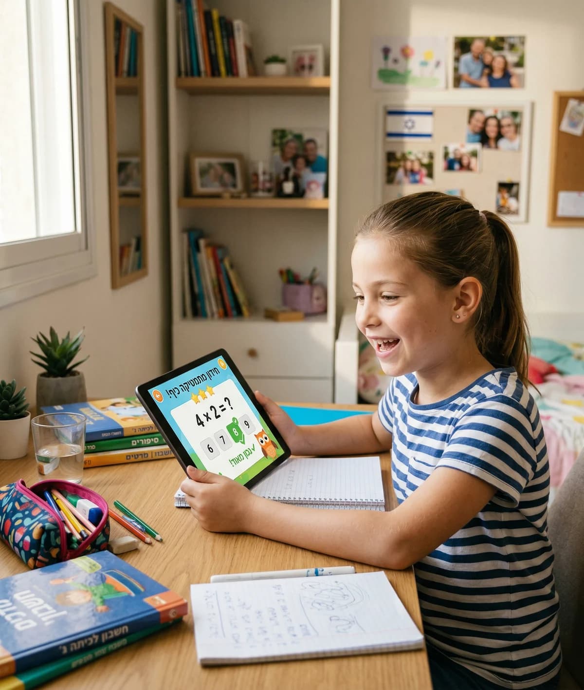 ילד לומד מתמטיקה עם טאבלט